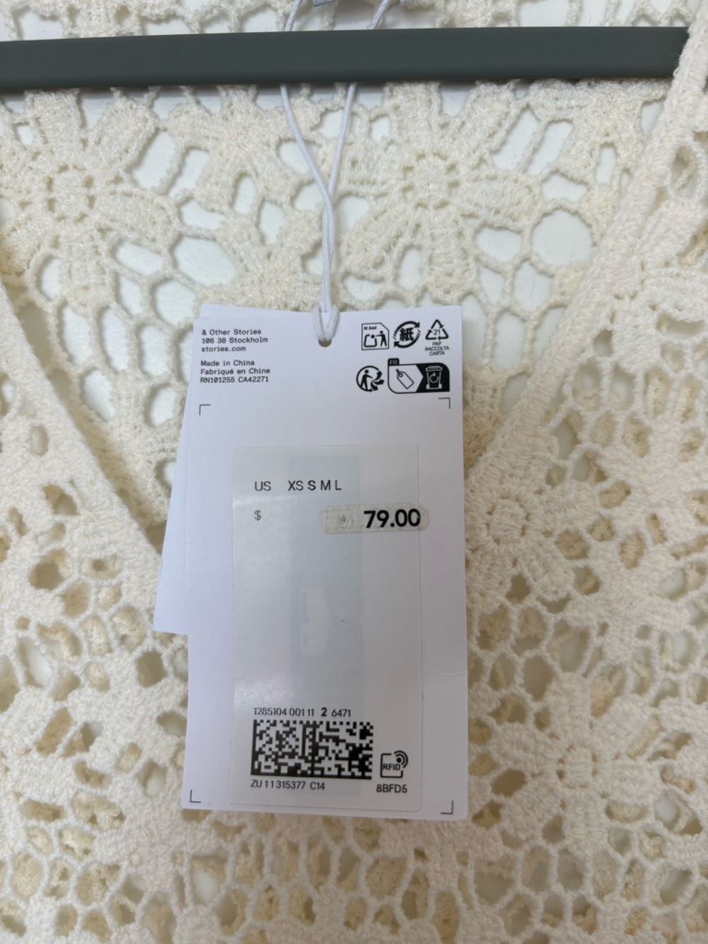 & Other Stories Cream Floral Crochet Top Size Small - Picture 9 of 9